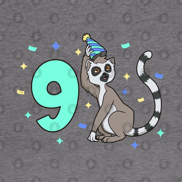 I am 9 with lemur - kids birthday 9 years old by Modern Medieval Design